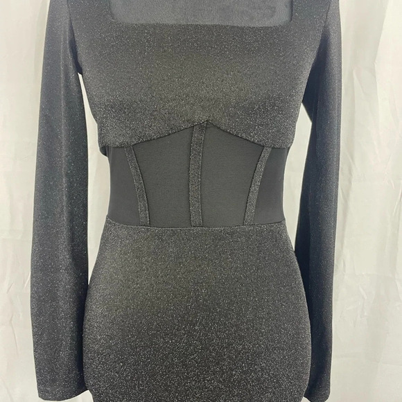 NWT Square Neck shiny long sleeve bodycon dress - Picture 3 of 10